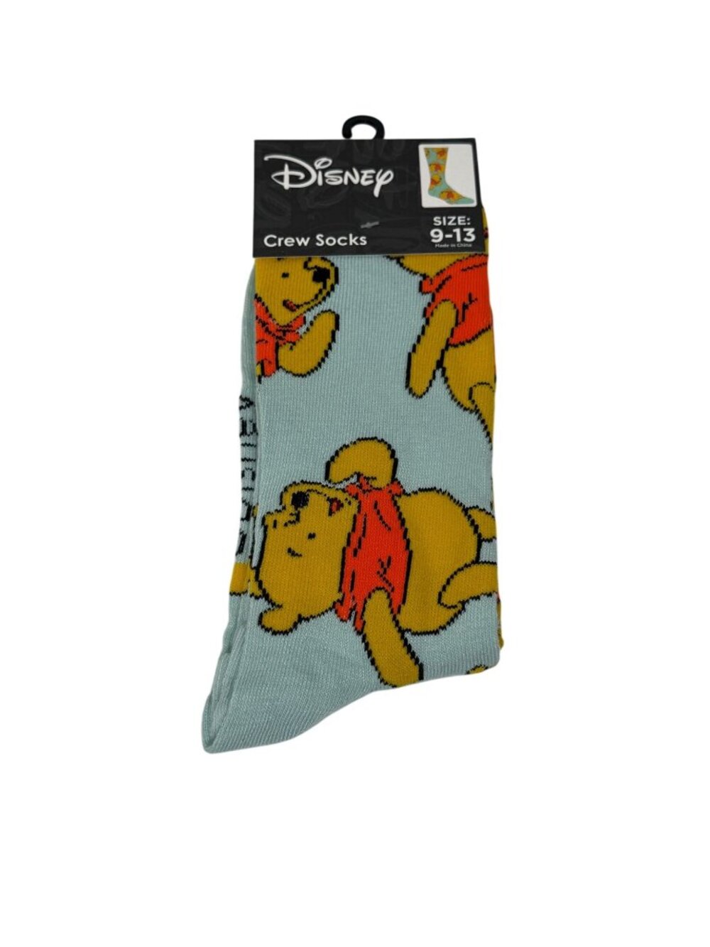 Disney Winnie the Pooh Crew Socks Mens 9-13 Blue Yellow Bear NWT